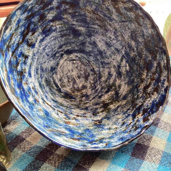 Large studio bowl with blue abstract interior DT-61