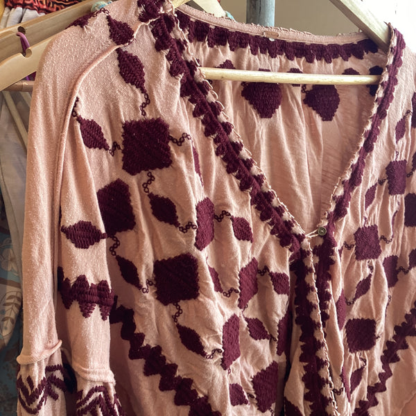 PLCF006 Free People Pink Embroidered Top