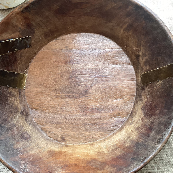 DT-16 - Indian wooden bowl with brass repairs