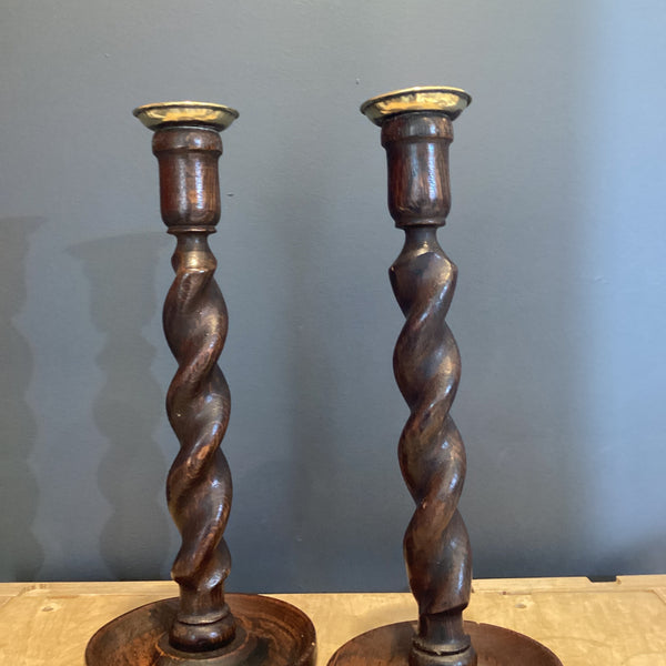 DT-14 - Antique barley twist candlesticks, sold as a pair