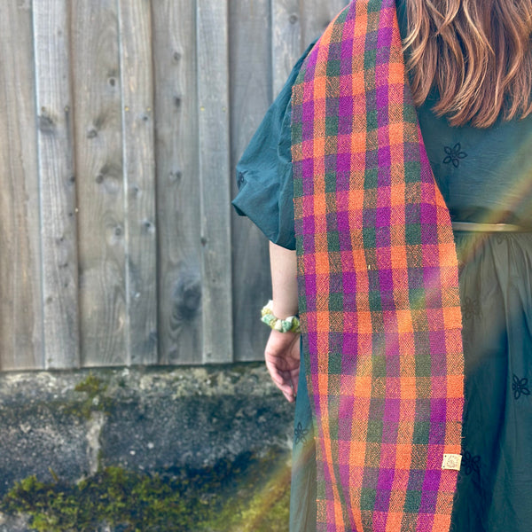 FBRSCF - Regular Scarf - multicoloured plaid + Purple, green & orange check