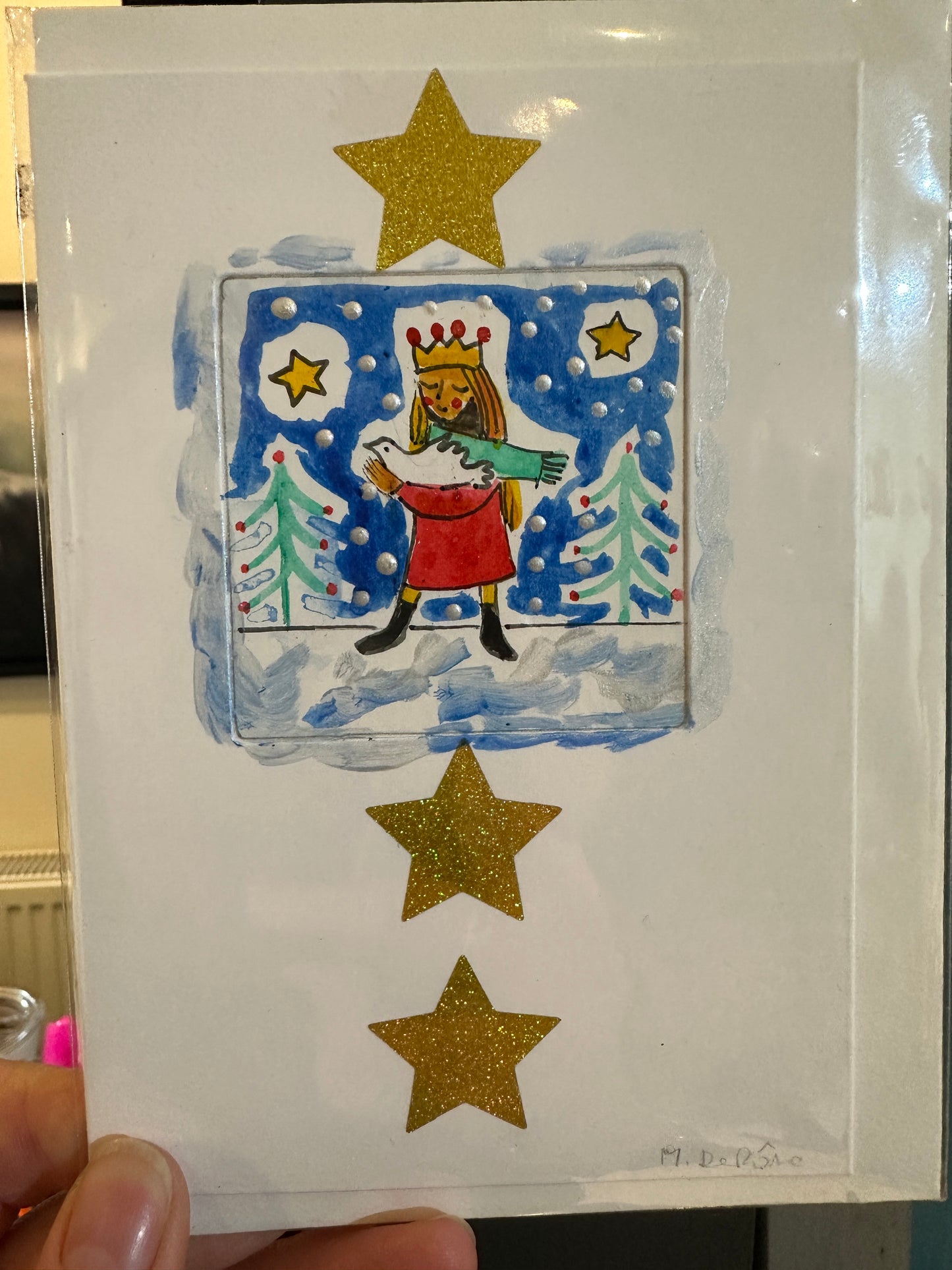 HM QUEEN - Hand painted, pen and silver glitter handmade card