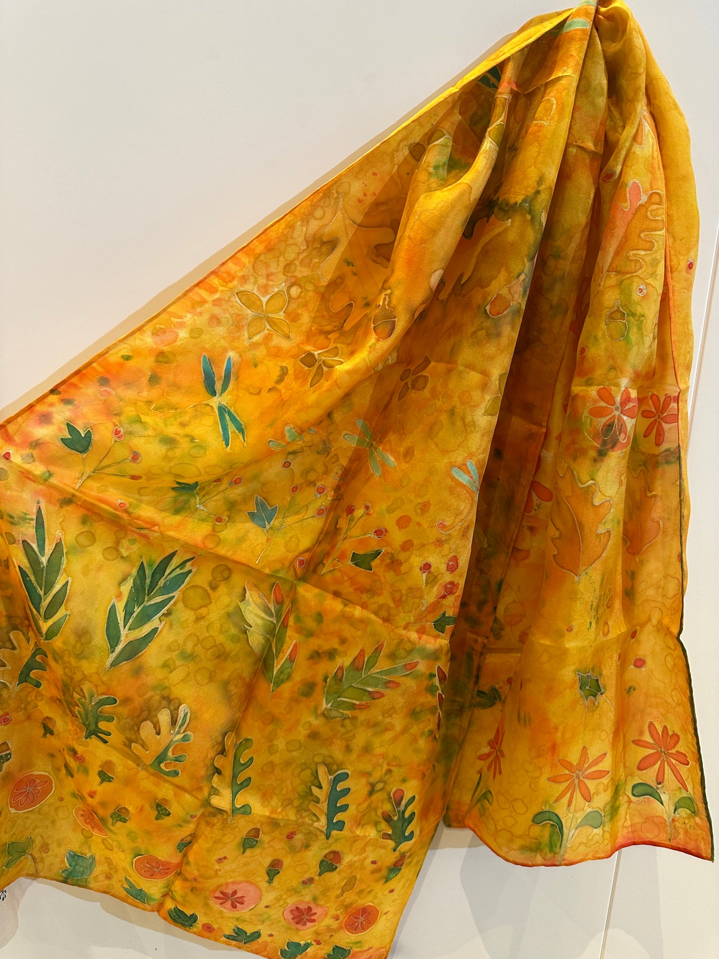 ALY - Hand painted autumn leaves silk scarf