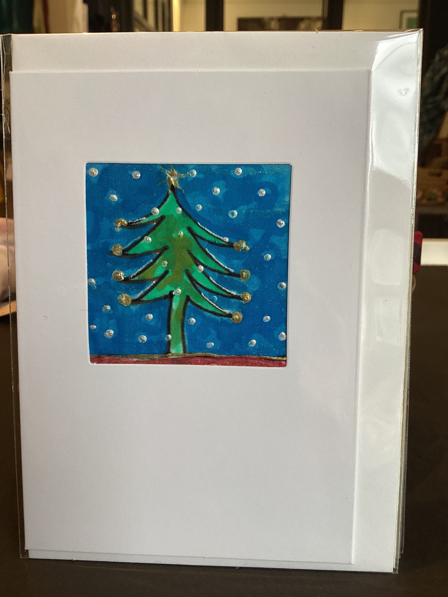Tree Silk 3 Mo Sky - Hand Painted Silk Christmas Tree Card