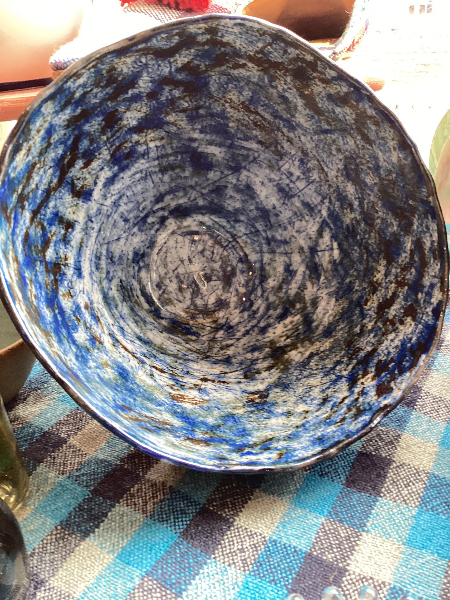 Large studio bowl with blue abstract interior DT-61