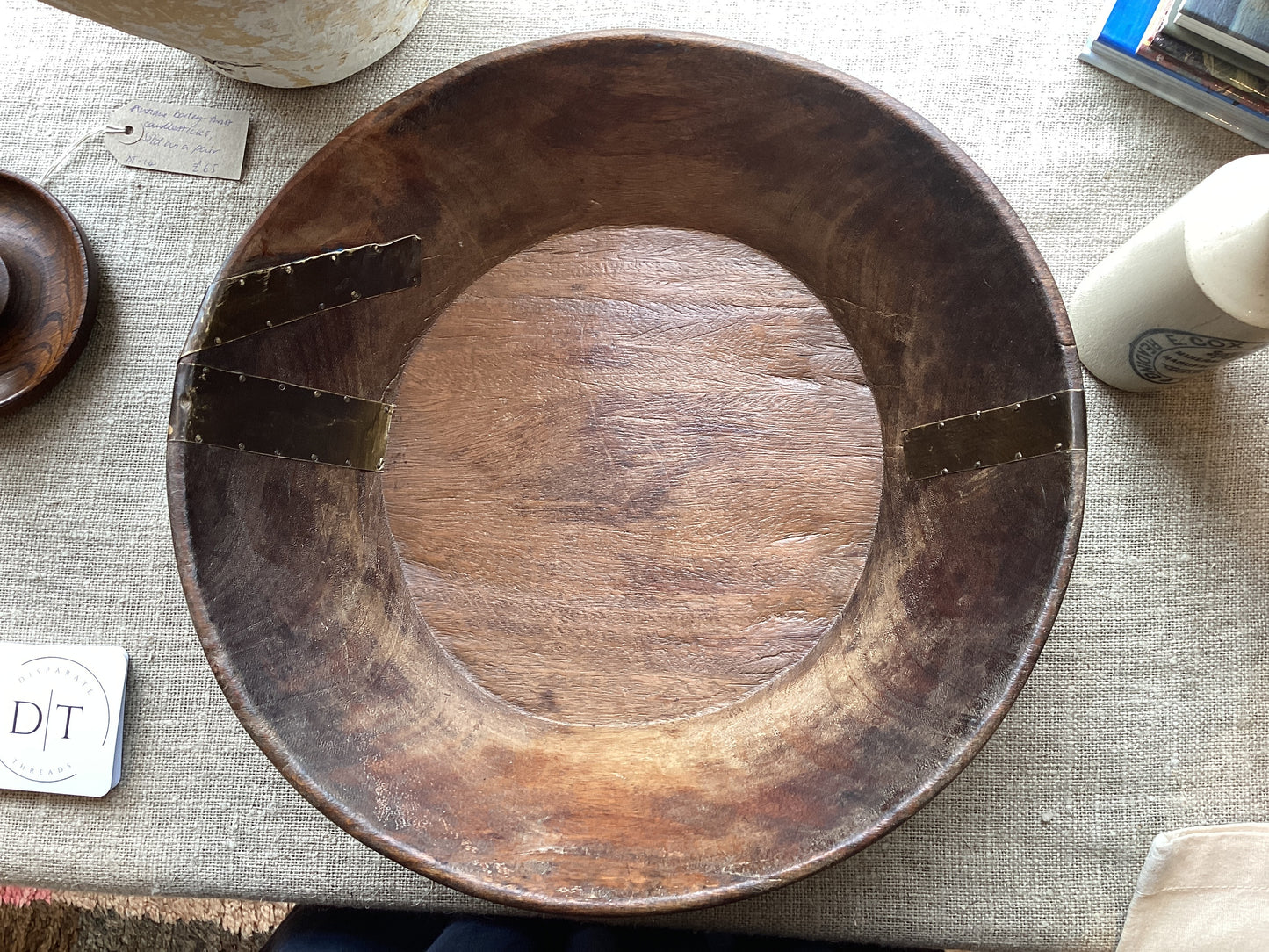 DT-16 - Indian wooden bowl with brass repairs