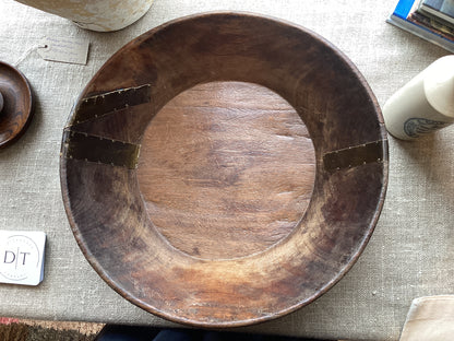 DT-16 - Indian wooden bowl with brass repairs
