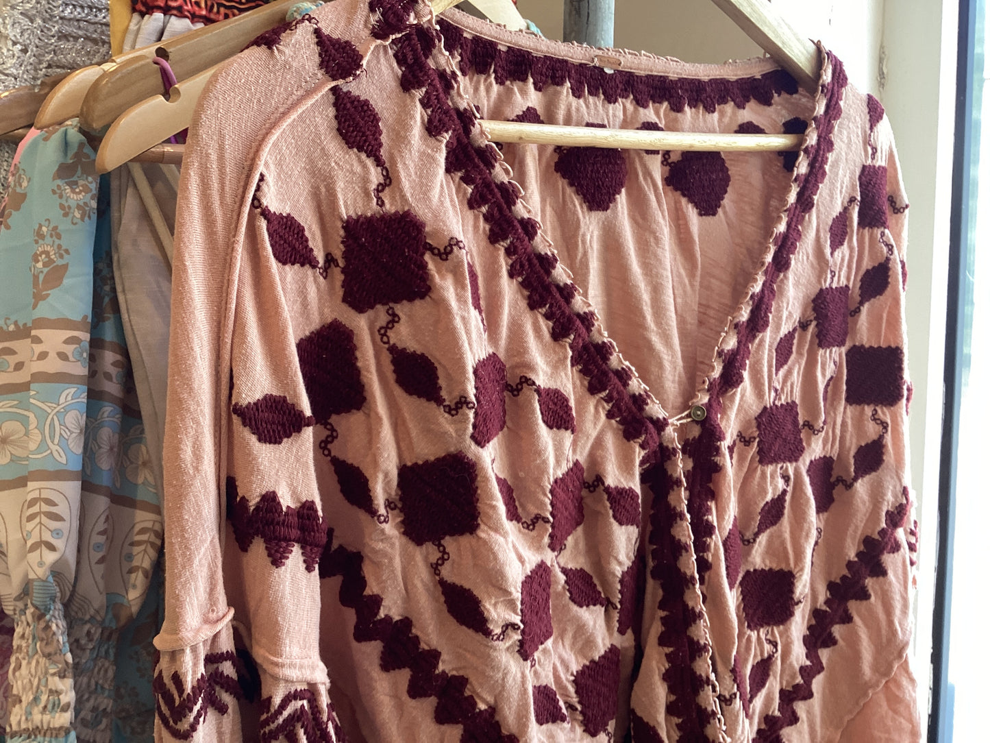 PLCF006 Free People Pink Embroidered Top