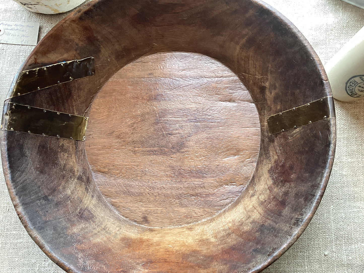 DT-16 - Indian wooden bowl with brass repairs