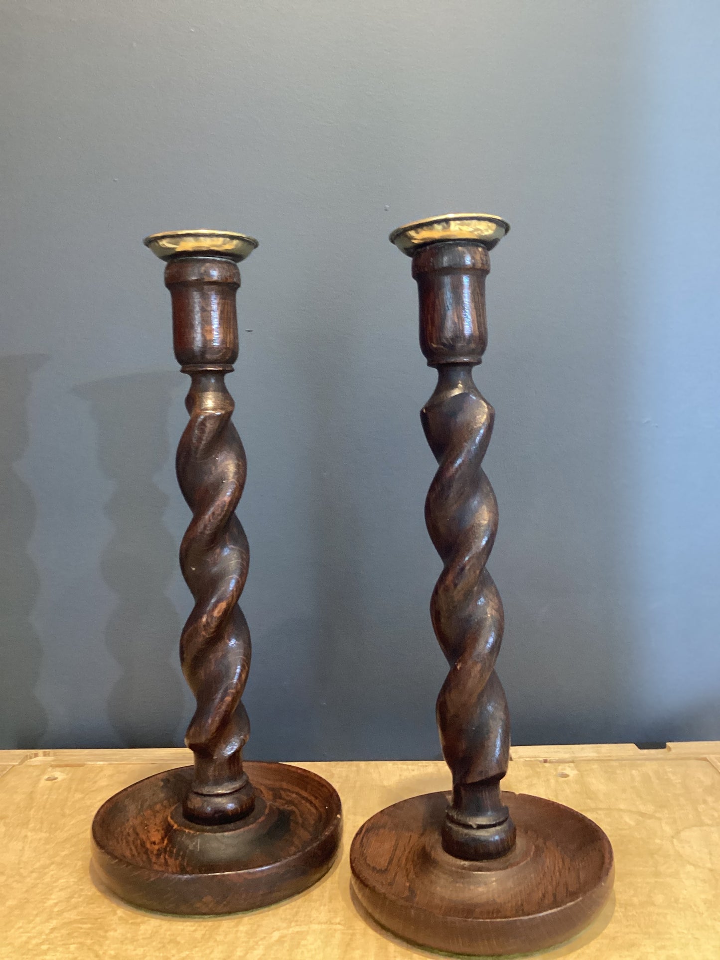 DT-14 - Antique barley twist candlesticks,  sold as a pair