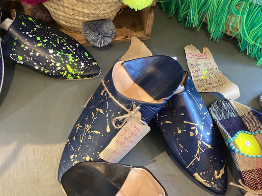 NVYS01 - Navy leather gold splatter mule