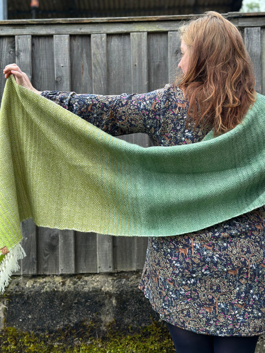 FBMSHL - Medium Shawls - Blue Check & Green graduating