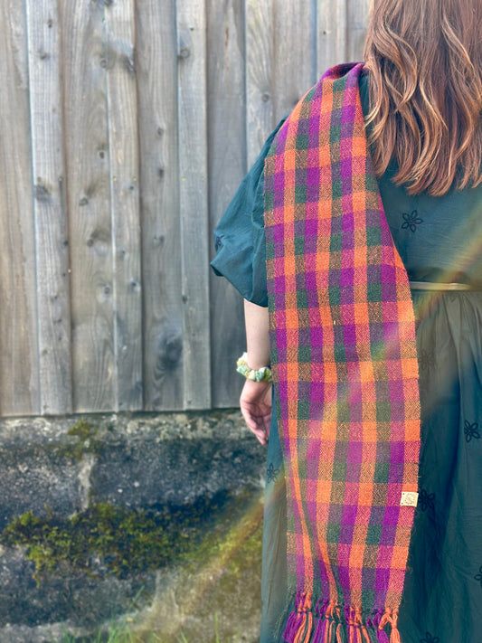 FBRSCF - Regular Scarf - multicoloured plaid + Purple, green & orange check