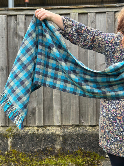 FBMSHL - Medium Shawls - Blue Check & Green graduating