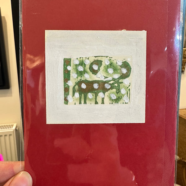 HM MOOSE 3 - Hand painted original Lino cut card