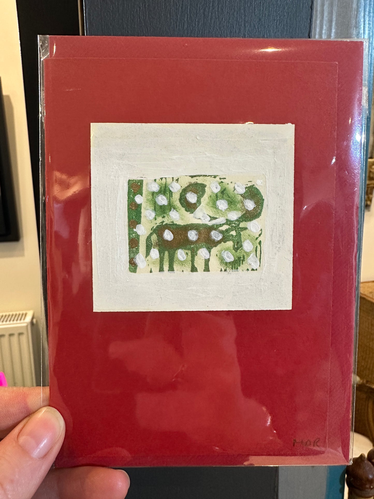 HM MOOSE 3 - Hand painted original Lino cut card
