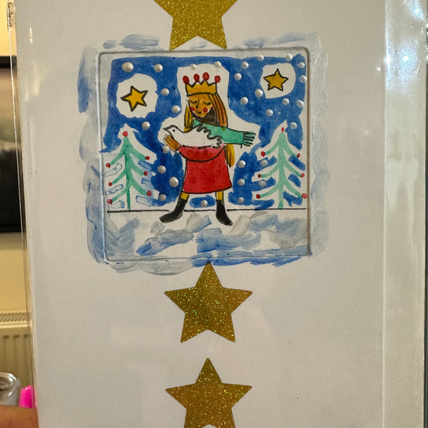 HM QUEEN - Hand painted, pen and silver glitter handmade card