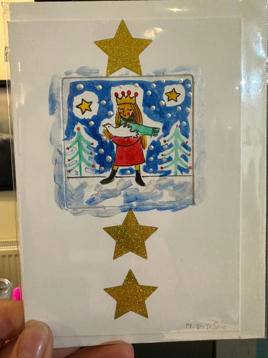HM QUEEN - Hand painted, pen and silver glitter handmade card