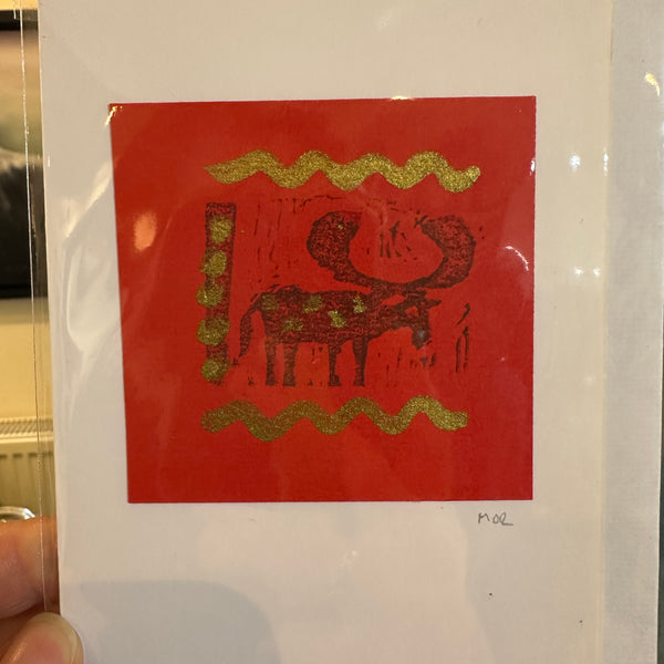 HM MOOSE 2- Handpainted original Lino cut card