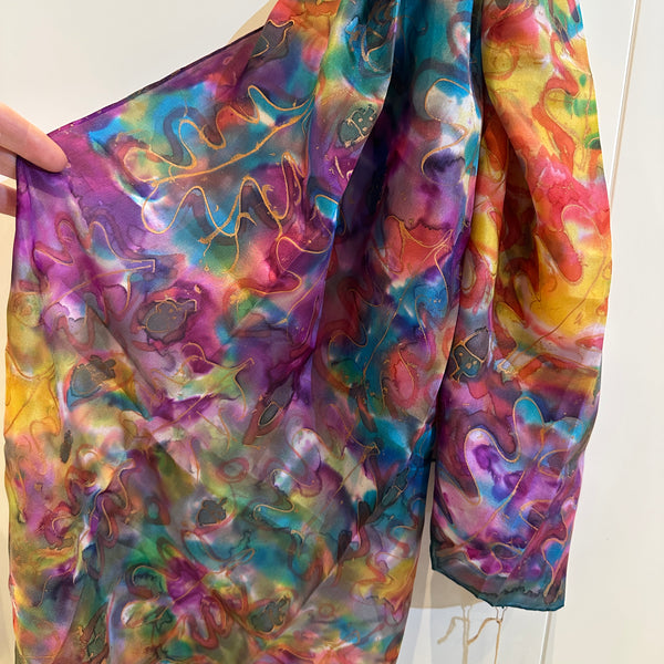 ALBR - Hand painted autumn leaves silk scarf