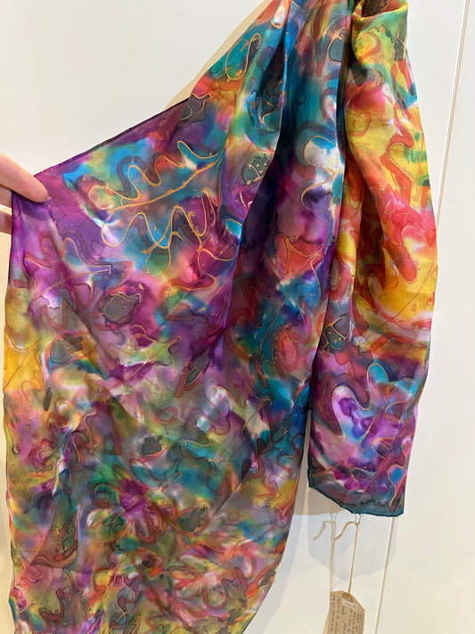 ALBR - Hand painted autumn leaves silk scarf