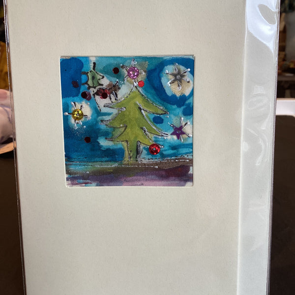 Tree Silk 1 Mo Stars - Hand Painted Silk Christmas Tree Card