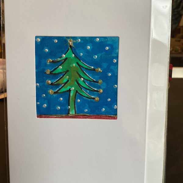 Tree Silk 3 Mo Sky - Hand Painted Silk Christmas Tree Card