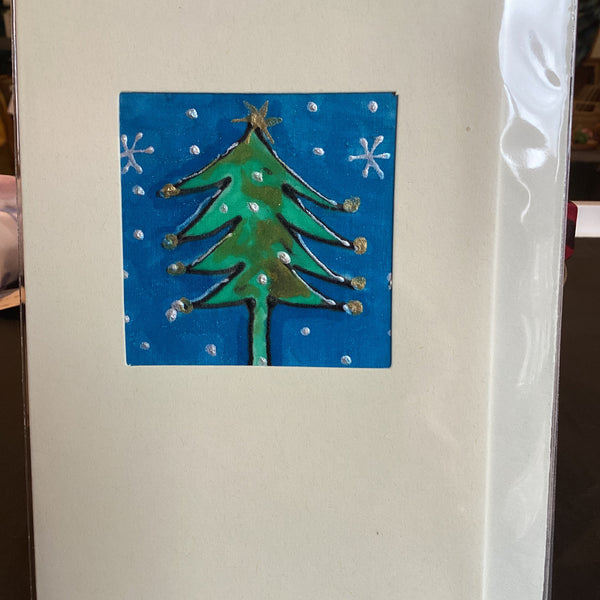 Tree Silk 4 Mo Sky - Hand Painted Silk Christmas Tree Card