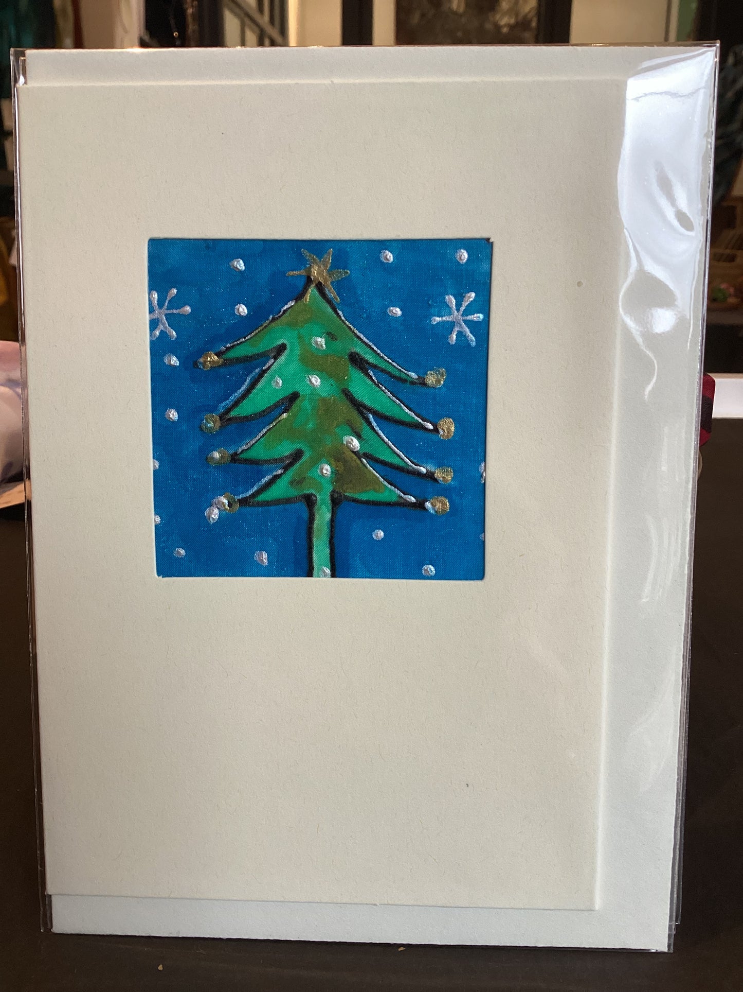 Tree Silk 4 Mo Sky - Hand Painted Silk Christmas Tree Card