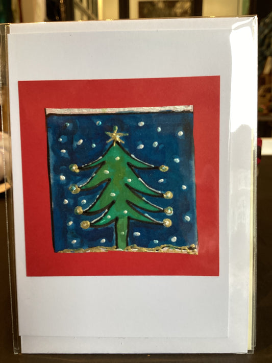 Tree Silk 5 Mo - Hand Painted Silk Christmas Tree Card