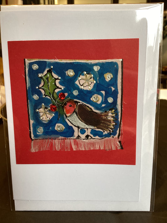 SR-2-MO SILK - Hand Painted Silk Robin Card