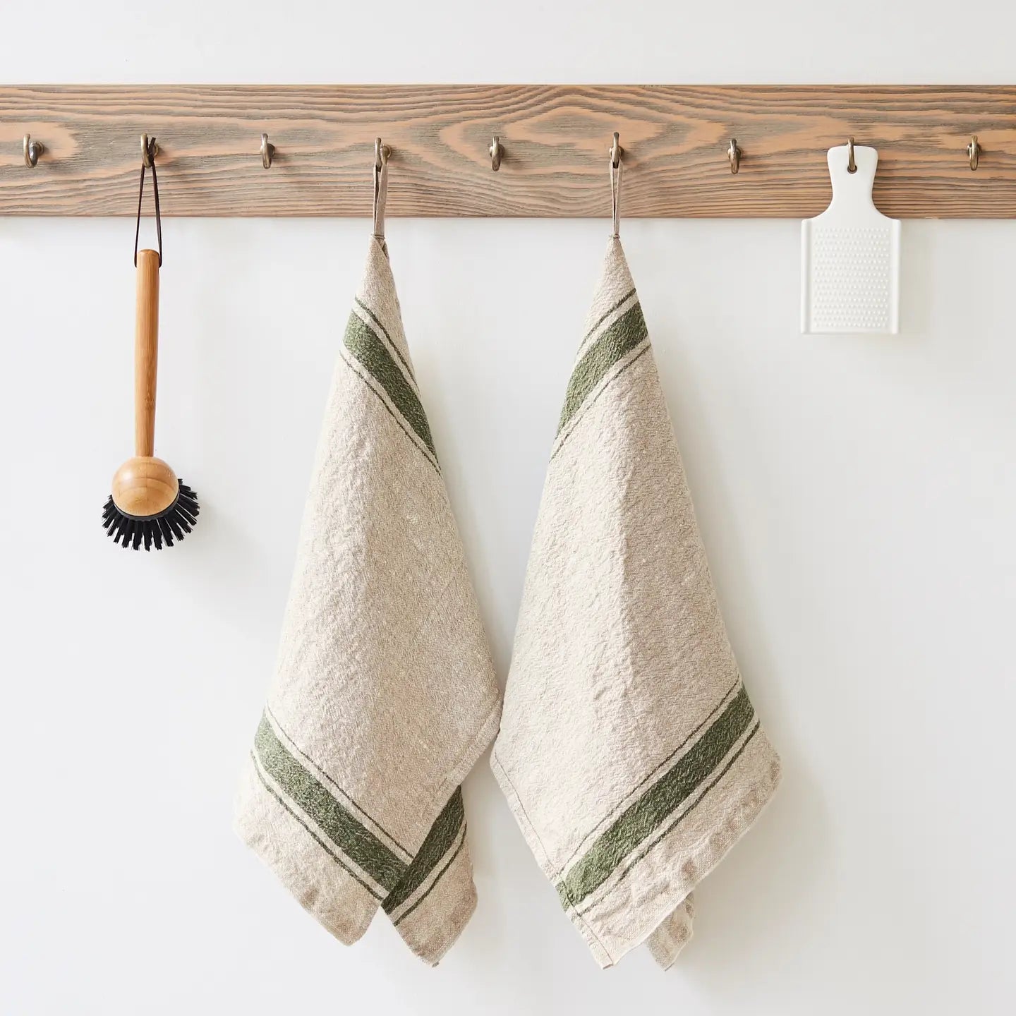 Green Stripe Vintage Linen Kitchen Tea Towel